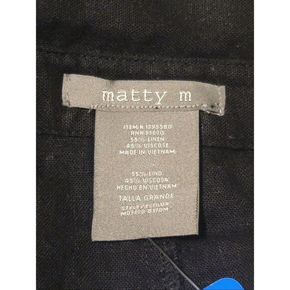 Matty M Women's XL Linen Blend Button Front Romper Relaxed Tie-Waist Black NWT - Picture 6 of 6